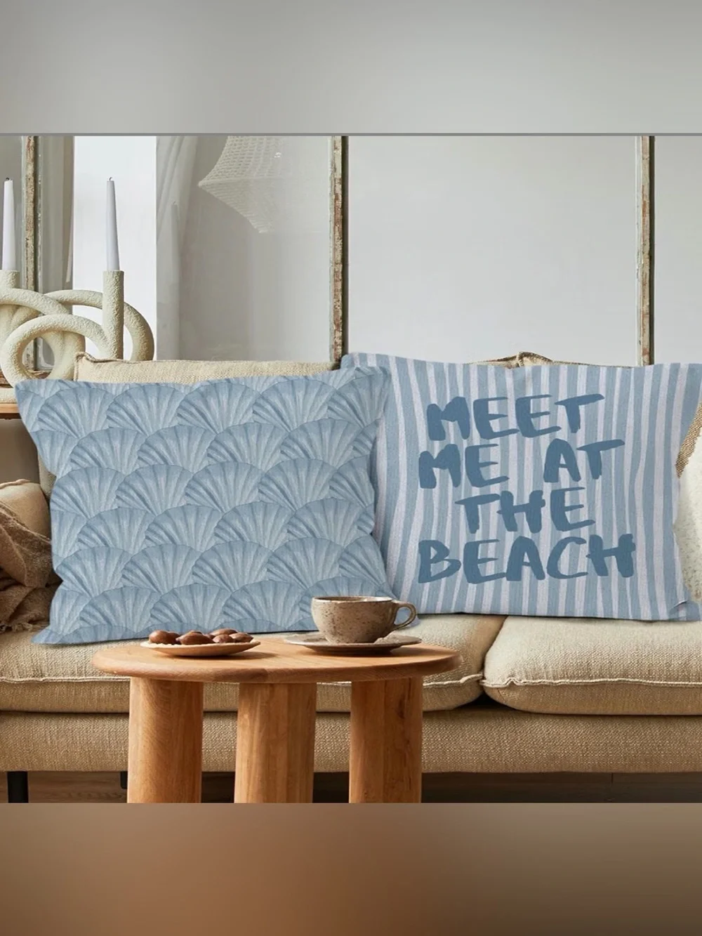 Coastal Blue Shell & Stripe Throw Pillow Cover Set-2